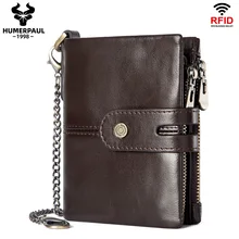 

HUMERPAUL Brand Men's Wallets RFID Blocking Multi-slot Credit Card Holder Genuine Leather Credential Purse With Coin Bag Male
