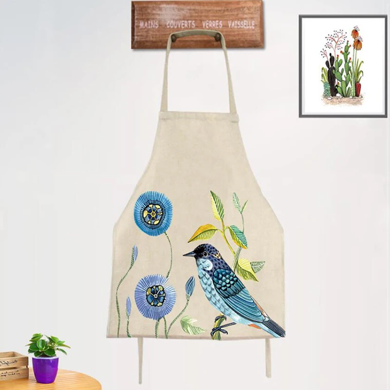 New Japanese Cute Bird Printing Brief Adult Apron Kitchen Baking Cooking Accessories Bib Aprons