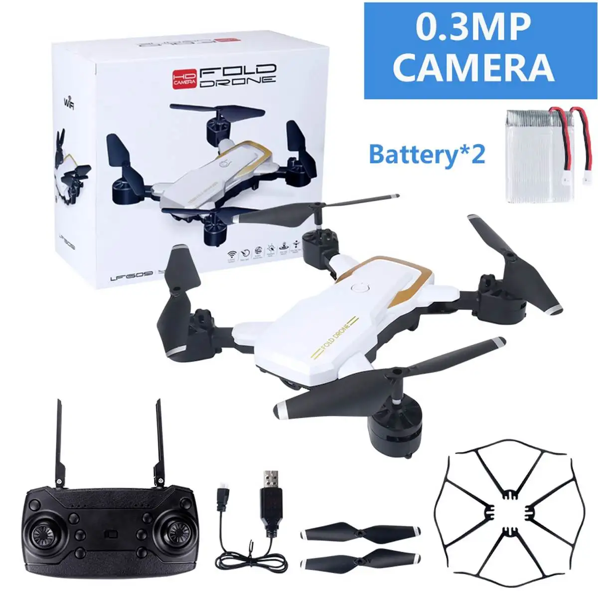 Новейший LF609 wifi FPV с широкоугольным HD камеры для Дронов с высоким режимом удержания складной рычаг RC Квадрокоптер с камерой 0.3MP/2.0MP - Цвет: 0.3MP White 2Battery