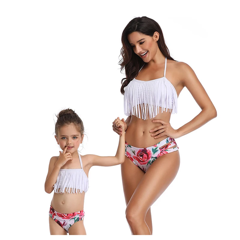 

2020 New Flower Mother And Daughter Swimsuit Women Baby Girl Bikini Set Summer Family Matching Swimwear Halter Bathing Suit