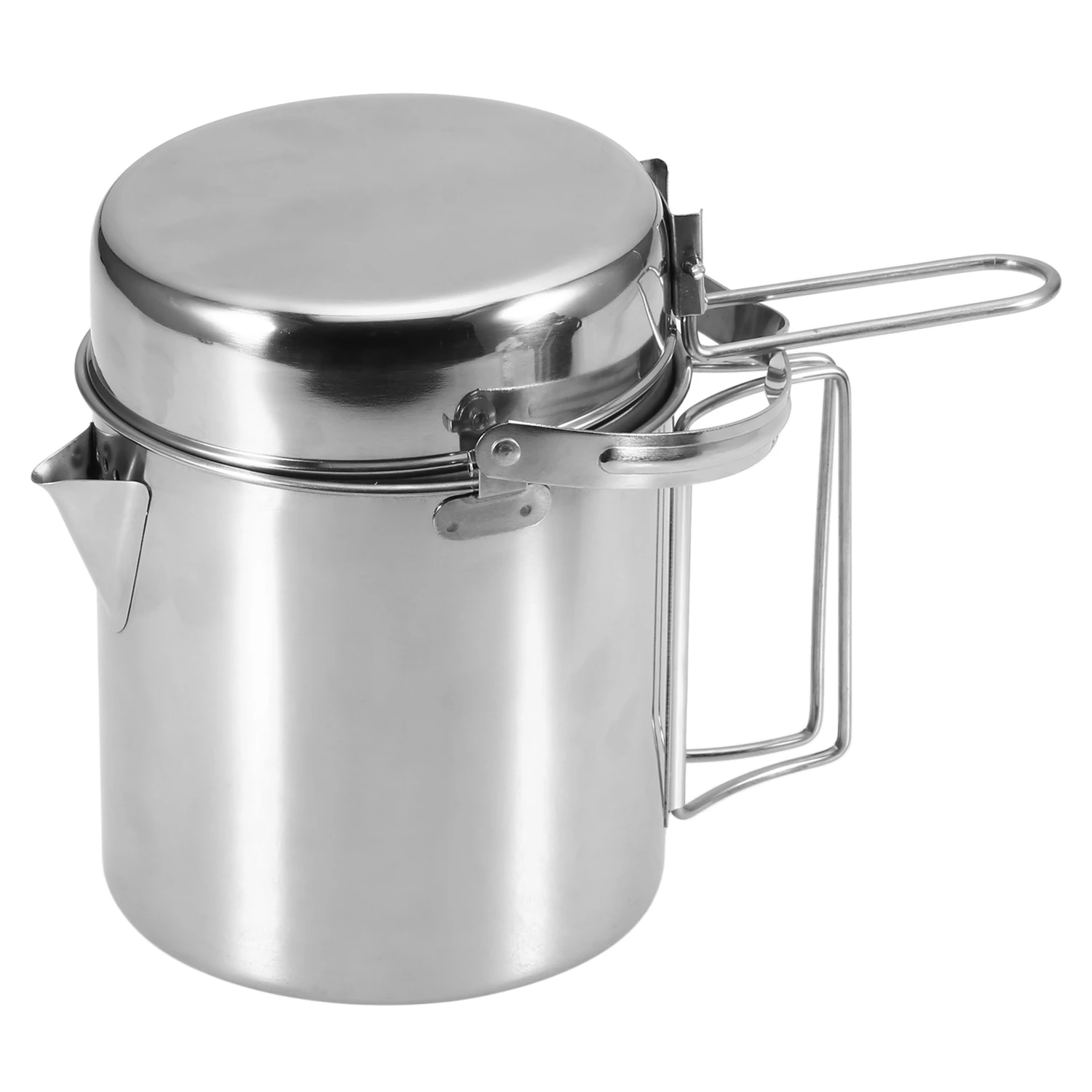1.2L Stainless Steel Picnic Outdoor Camping Cooking Kettle Hanging Pot Lid UK 