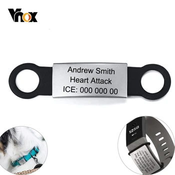 

Vnox Customize Sidekick Waterproof ID Bar for Fitbit Watch Pet Silicone Stainless Steel Dog Tag Safety Alert Road ID Accessory