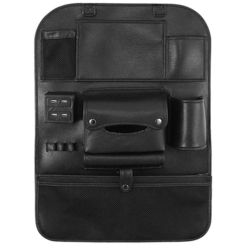

Car Seat Back Bag Organizer Car 4 Usb Charger Storage Leather Travel Multifunction Pocket Stowing Tidying Auto Accessories