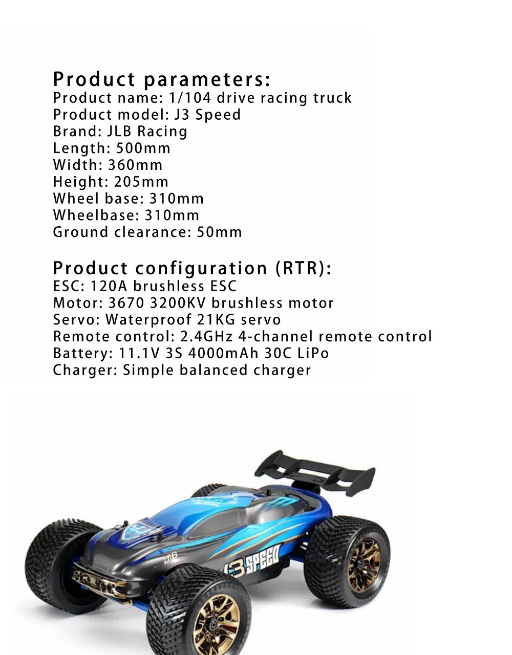 Jlb Cheetah J3 Speed Rc Car Rc Truck Jlb Speed JLB Racing 1:10 4WD - Main Image
