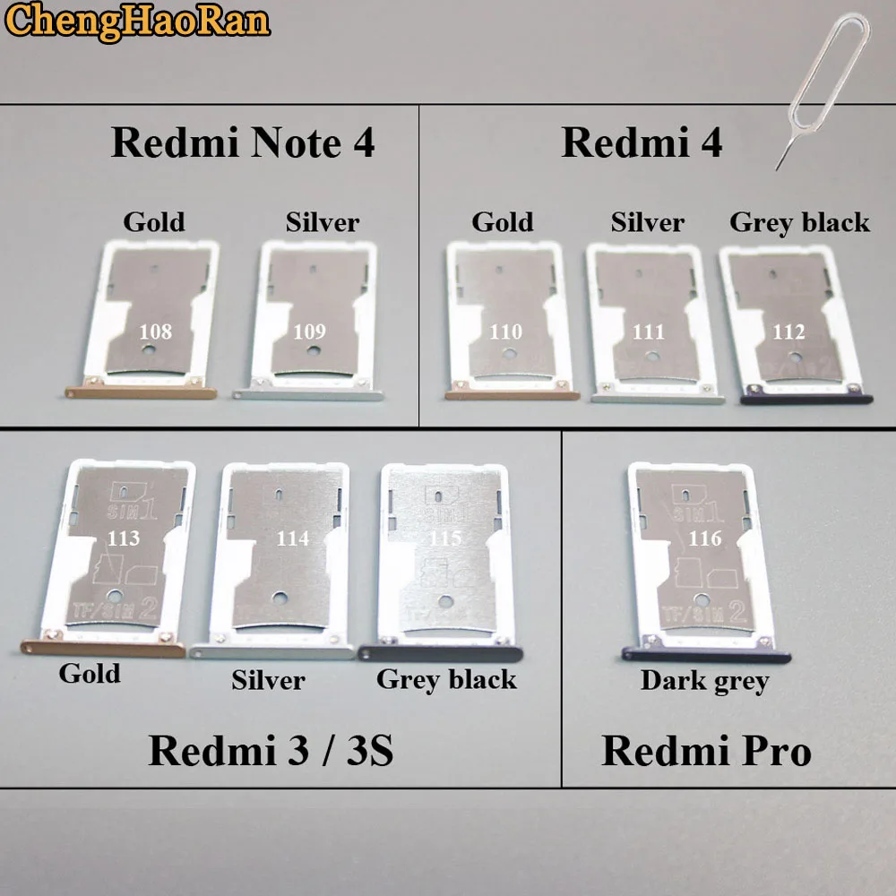 ChengHaoRan для Xiaomi Redmi 4 Note 4 Redmi 3 3S Pro держатель лотка для sim-карты Micro SD карта отправка карты иглы