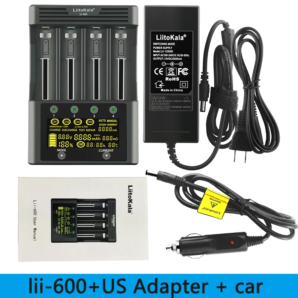 LiitoKala Lii-PD2 Lii-PD4 Lii-S8 Lii-500 Lii-600 battery Charger for 18650 26650 21700 AA AAA 3.7V lithium NiMH battery shaver charger cord