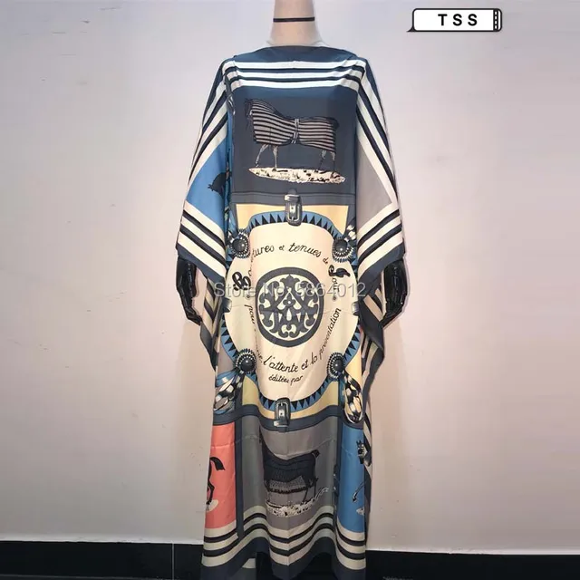 Africa Fashion Blogger Recommend Popular printed Silk Kaftan Maxi dresses Loose Summer Beach Bohemian kaftan long dress for lady 4
