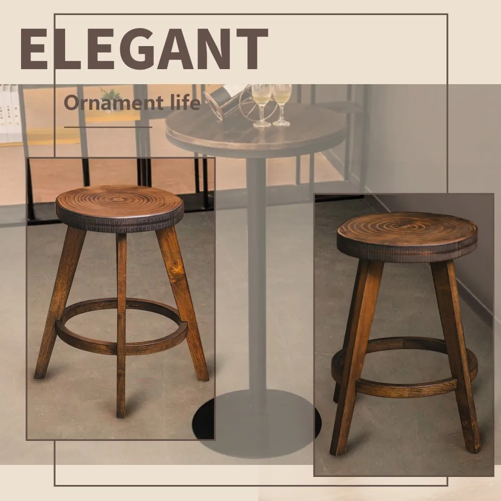 

Furgle 2Pcs/set Round Counter Stool Bar Stool 24-inch Solid Wood Backless Bar Stool Natural Bar Stool for Kitchen Island Home