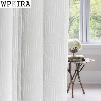 

White Gauze Curtain Geometric for Living Room Solid Soft Sheer Fabric Balcony Tulle Drape Kitchen Bay Window Blind S607#40