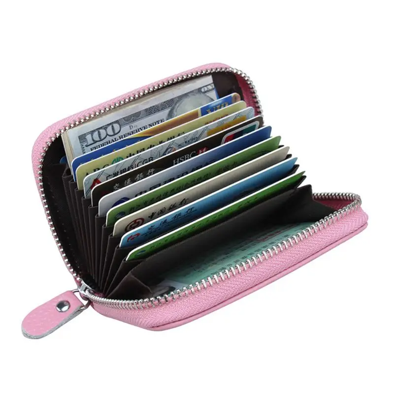 Unisex Genuine Leather Credit ID Card Holder Pocket Wallet Zip Coin Pocket Case A69C