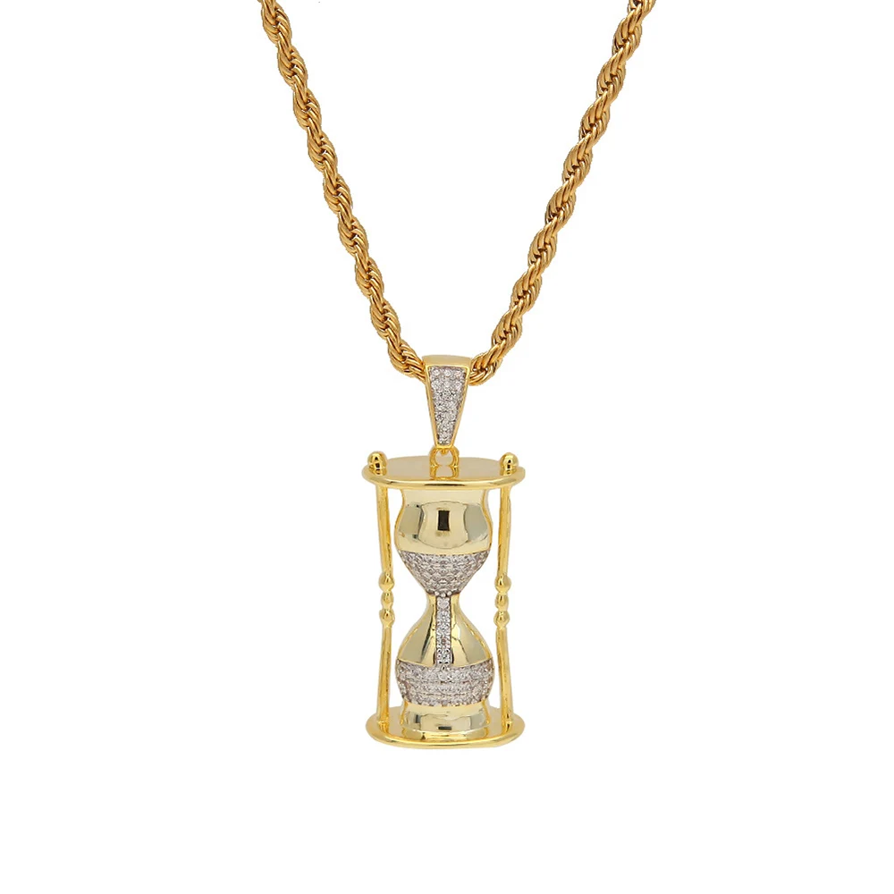 

Hip Hop Men's Iced Out Gold Hourglass Pendant Necklace Jewelry Rock Rap Singer Street Dance Gift For Him with Chain