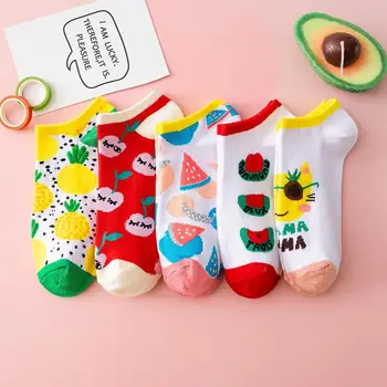 

5 Pair/SET Woman Cotton Sock Cartoon Fruit Ankle Socks Women Cotton Colored Short Socks Female Casual Fashion Hipster Boat Socks