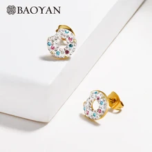 Baoyan милые круглые серьги-пончики, винтажные маленькие белые стразы, серьги-гвоздики, золотые серьги из нержавеющей стали для женщин