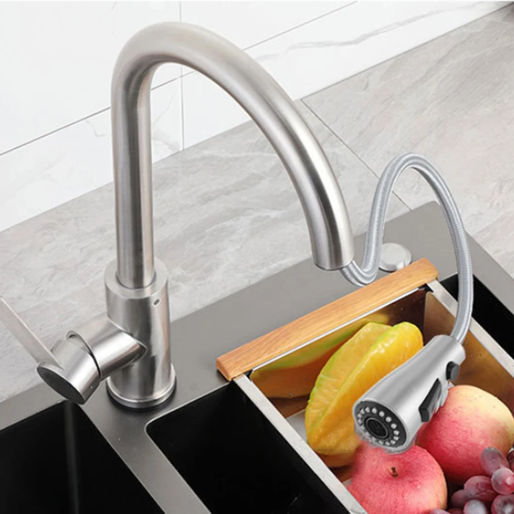 

Hot New Kitchen Faucet Hot and Cold Single Handle Pull Out Faucet 360 Degree Swivel Mix Water Stainless Steel Kitchen Water Tap