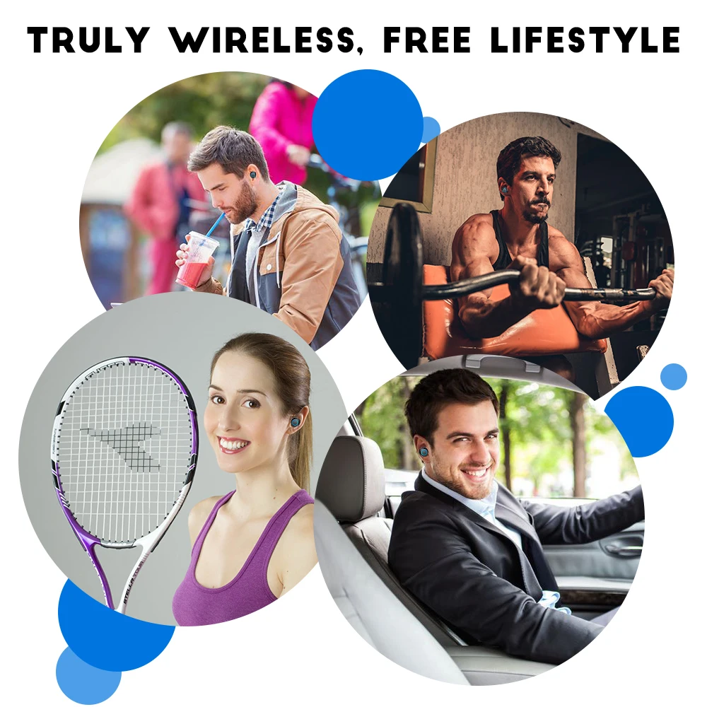 Stereo True Wireless Earphone Bluetooth 5.0 Earphones Noise Cancelling in-Ear Waterproof Earpiece with Mic Handsfree Headset