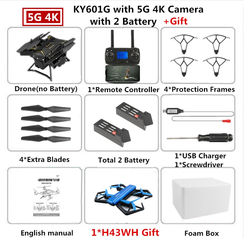 Радиоуправляемый Дрон KY601G gps Квадрокоптер с 5G 4K HD камерой 2000 м Дистанция управления Pro Selfie Follow Me Квадрокоптер игрушка VS E520S - Цвет: B2 4K Cam Foam Box