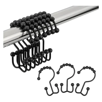 

Shower Curtain Hook, Stainless Steel Shower Curtain Ring, Double Slide Rail Shower Hook for Bathroom, Set of 12-Black