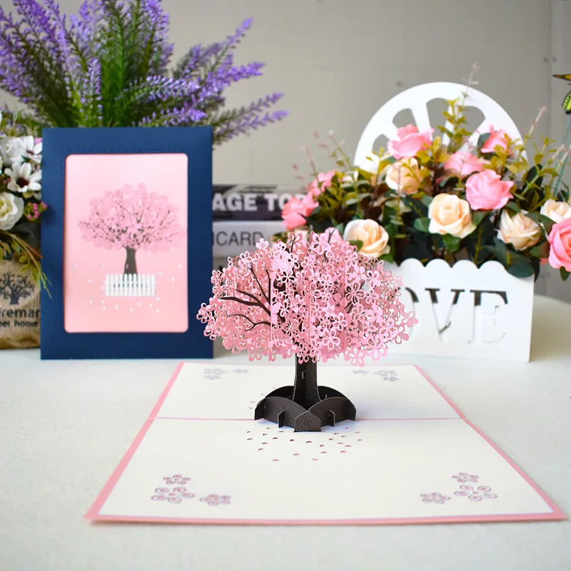 

3D Pop-Up Cards Valentines Day Birthday Card Anniversary Gifts Postcard Cherry Tree Wedding Invitations Greeting Cards
