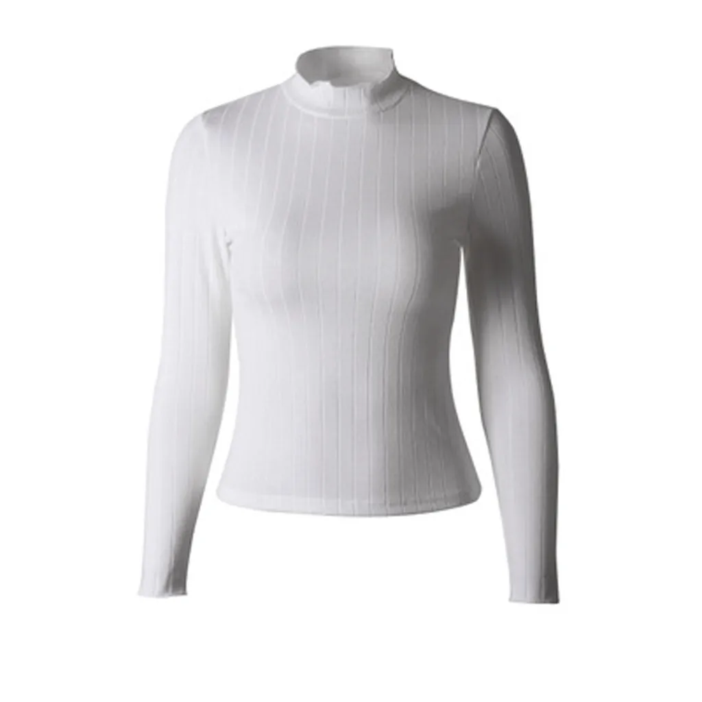 Стильный бар женский тонкий водолазка базовый свитер сексуальный яма полоса трикотажные пуловеры осень зима высокие эластичные свитера уличная одежда - Цвет: White