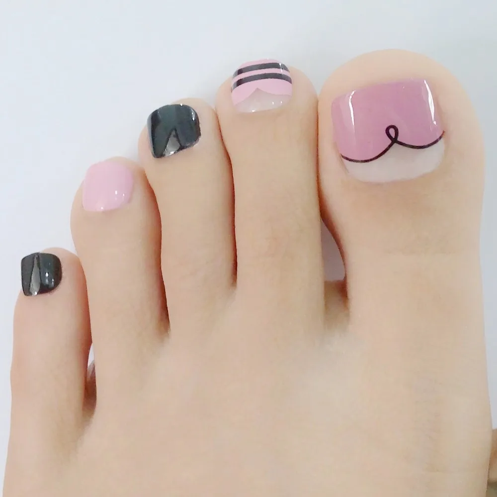 

24 Pcs Short Artificial Toe Nails Purple French Fake Toenails Lady False Foot Nail Art For Manicure 24Pcs