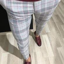 Мужской винтажный клетчатый костюм брюки формальное платье деловые повседневные облегающие брюки для свадебной вечеринки формальный Классический Клетчатый костюм брюки