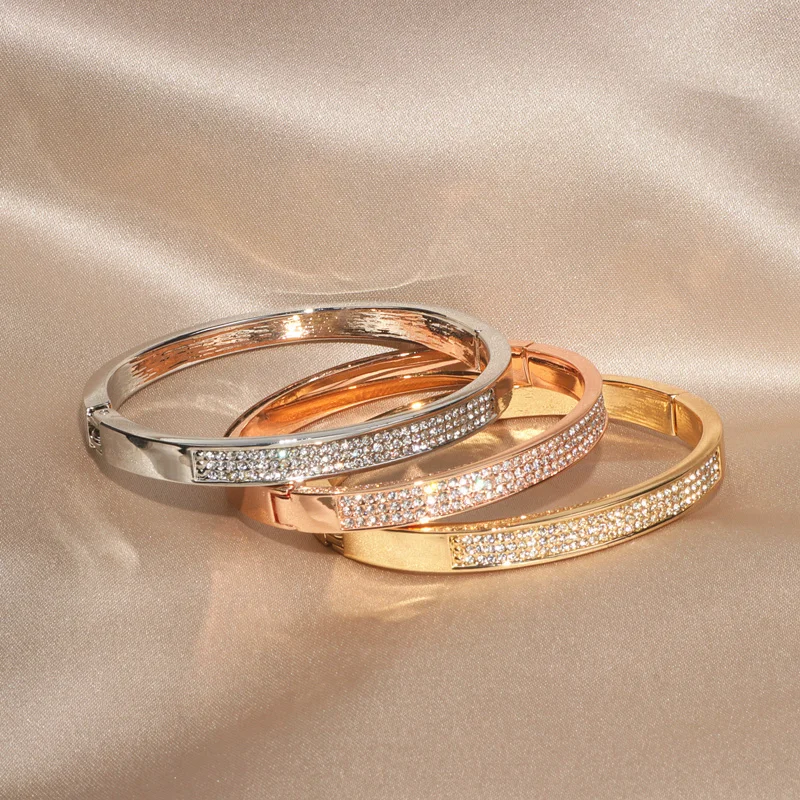 Bangle Bracelet Crystal Bracelets Crystal Cuff Bangles Bracelets For Women Gold Color Simple Femal Opening Bangles Wedding Jewelry Accessories