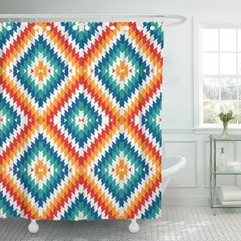 

Ethnic Chevron Lines Ethnic Americans Ornamental Tribal Colorful Mosaic Shower Curtain Waterproof Polyester Fabric 72 x 72 Inche