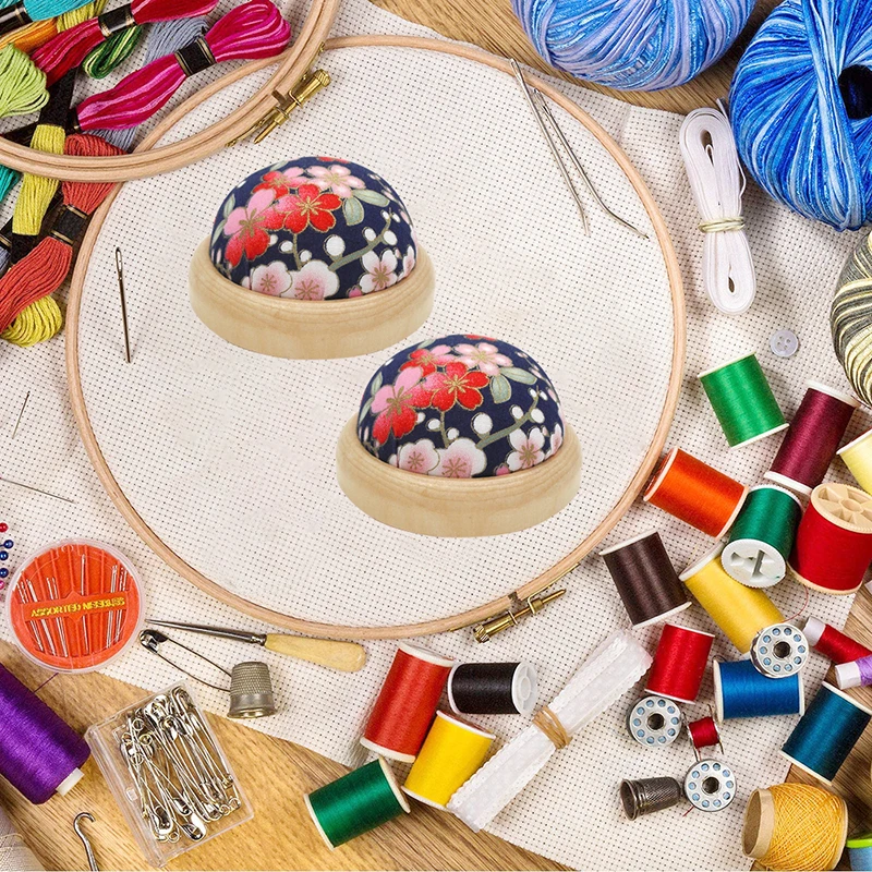 Yinluluna Wooden Base Sewing Pin Cushion - Cute Japanese Style Needle Holder For Crafts (Purple)