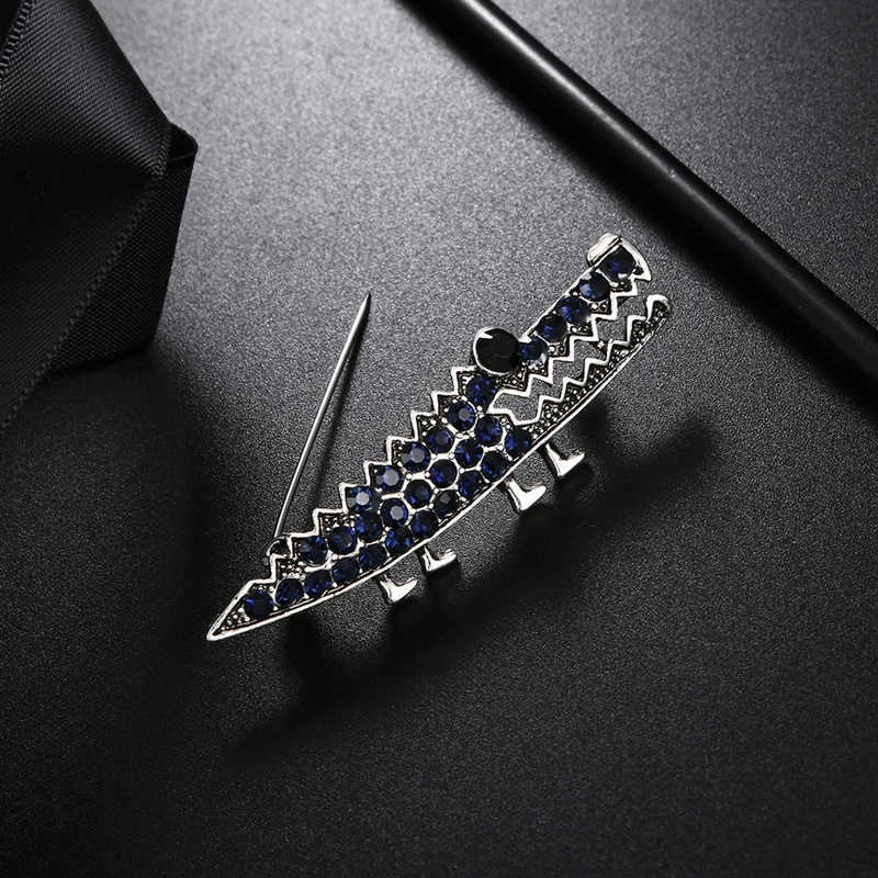 Мужские и женские броши в форме крокодила Темно Синие стразы брошь животного