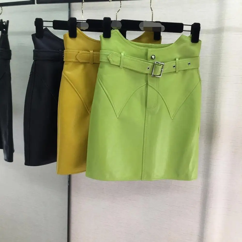 

2019 early autumn new women's wild models three-color sheep skin half skirt 0809