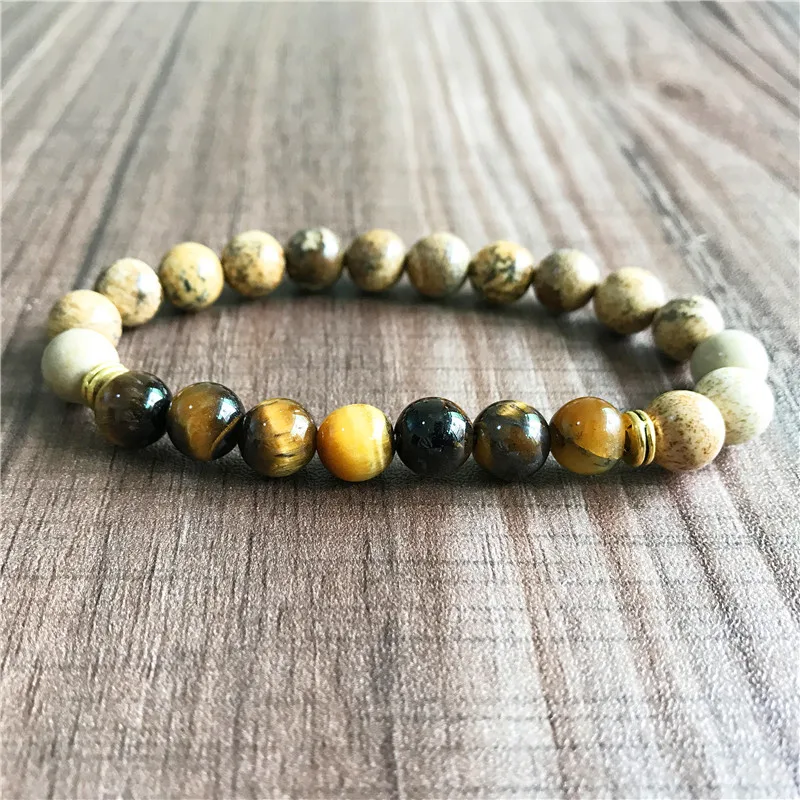 8MM Natürliche Bild Jaspers & Tiger Eye Armband Mode männer Yoga Armbänder Handgelenk Armband Jungen Geschenk – Detail 5