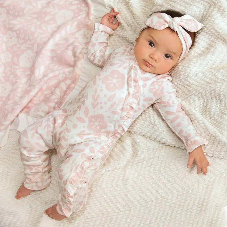 Baby Girl Rompers Long Sleeve Cute Pink Floral Print Clothes Jumpsuit Newborn Infant Clothing Set | Детская одежда и обувь