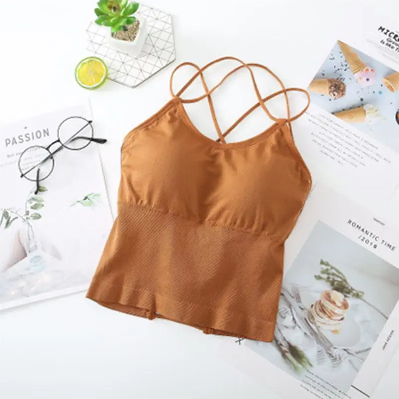 Оранжевый Модный сексуальный крест красоты крест обратно обернутый грудь стрейч твердая основа маленькая майка дамское нижнее белье Новинка - Цвет: Оранжевый