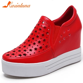 

Karinluna Fashion Hot Sale Genuine Cow Leather Platform Shoes Woman Vulcanize Slip-On Black Comfortable Woman Shoes Footwear