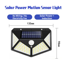 

100 LED Outdoor Solar Power Light Motion Sensing Courtyard Street Wall Light 3 Modes Human Sensor Induction Solar Panel Lamp