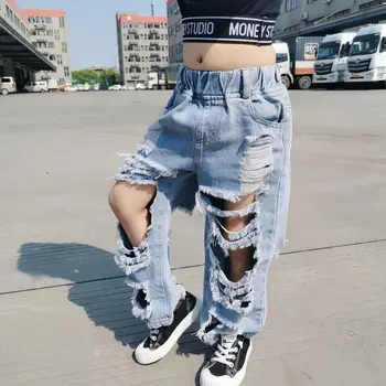 

Boys Girls Ripped Jeans Pants 2020 Summer High Waist Denim Holes Distressed Bottoms Kids Toddler Tassels Trouers 3 to 12 yrs