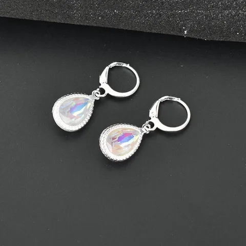 Geometric Crystal Water Drop Earrings For Women Silver Color Red Blue Jewelry Bridal Gift Boucle D'Oreille Femme