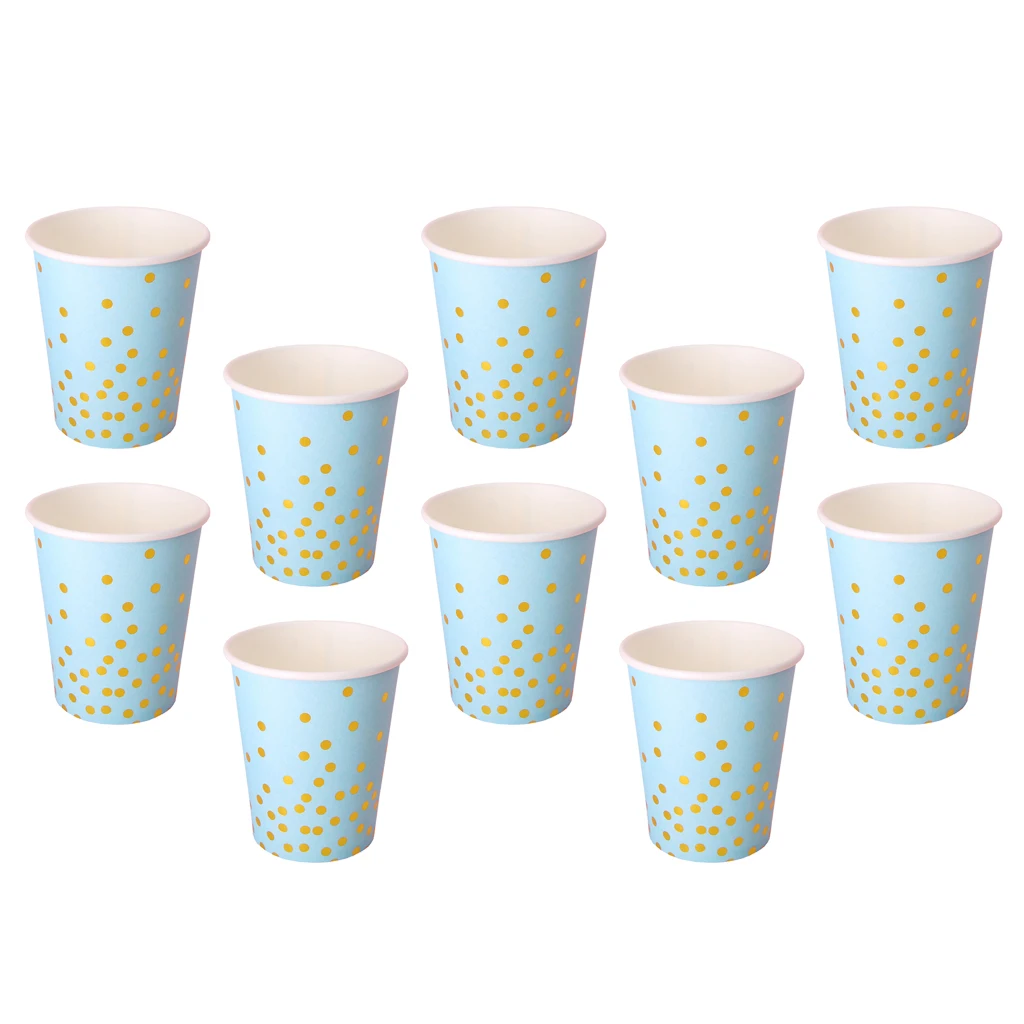 10 Pcs Gold Dots Paper Cups Disposable Tableware Baby Birthday Wedding Party Decoration Christmas Tableware Supplies Pink Blue