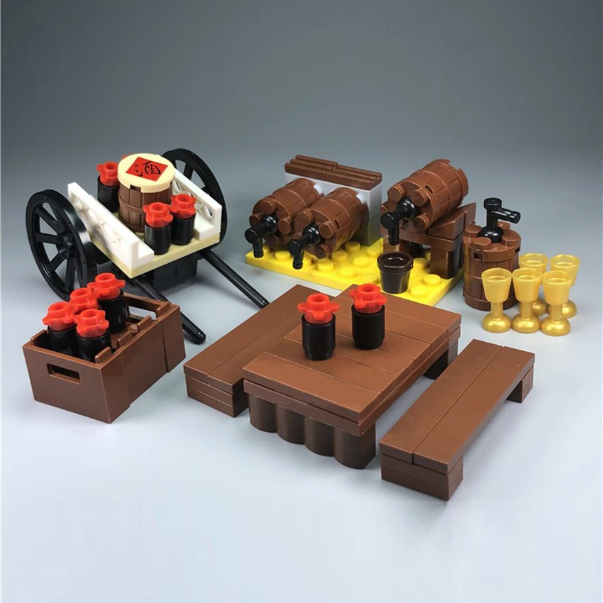 Legoings City Bar KTV Scene Building Block Wine Bottle Wine Glass Clay Pot Cart Long Table MOC Accessories Brick Kids DIY Toys (3)