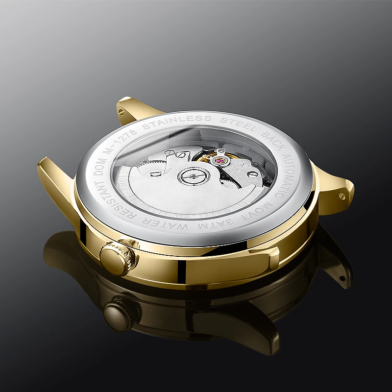 DOM Мужские автоматические наручные часы с автоматической датой, золотые часы из нержавеющей стали, лучший бренд класса люкс, мужские деловые спортивные часы, M-1278G-9M