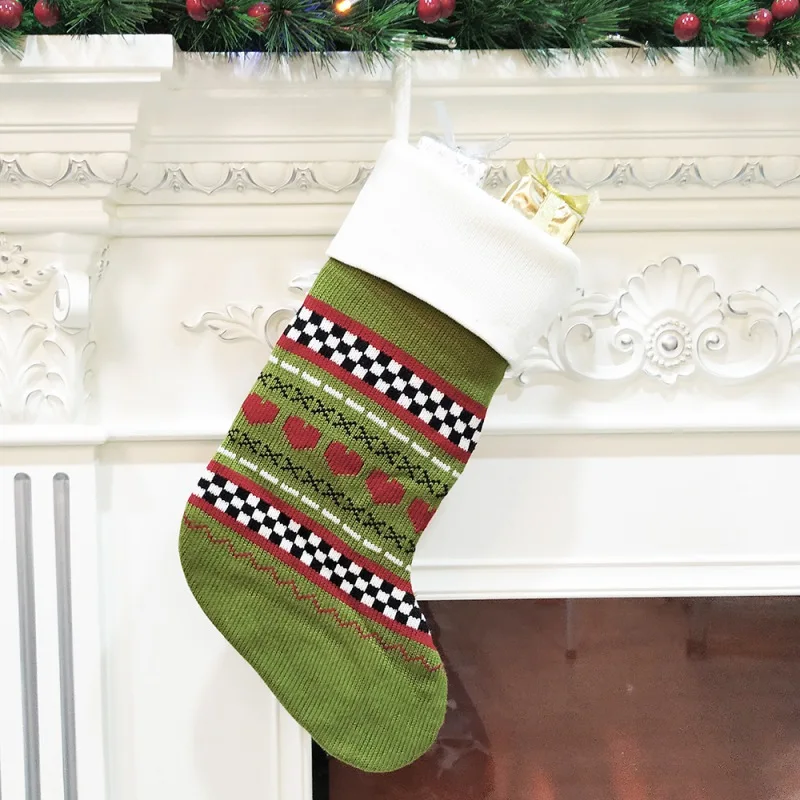 Вязаные большие рождественские чулки, Подарочная ткань, носки с Санта-Клаусом и оленем, Рождественский милый мешок для подарков для детей, камин, елка, Рождественский Декор