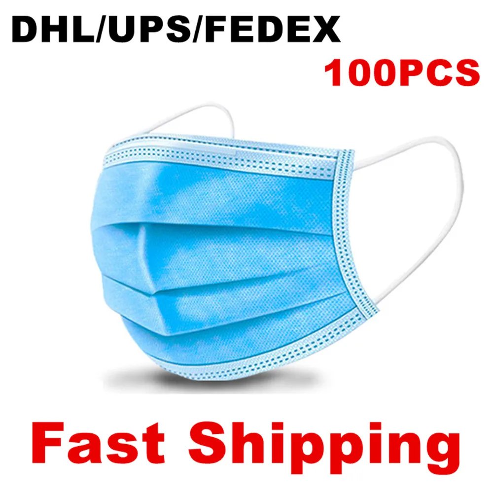 

100pcs Fast Delivery 3-Layer Face Mouth Masks Non Woven Disposable Anti dust mask mouth blue Face Mask for Adult