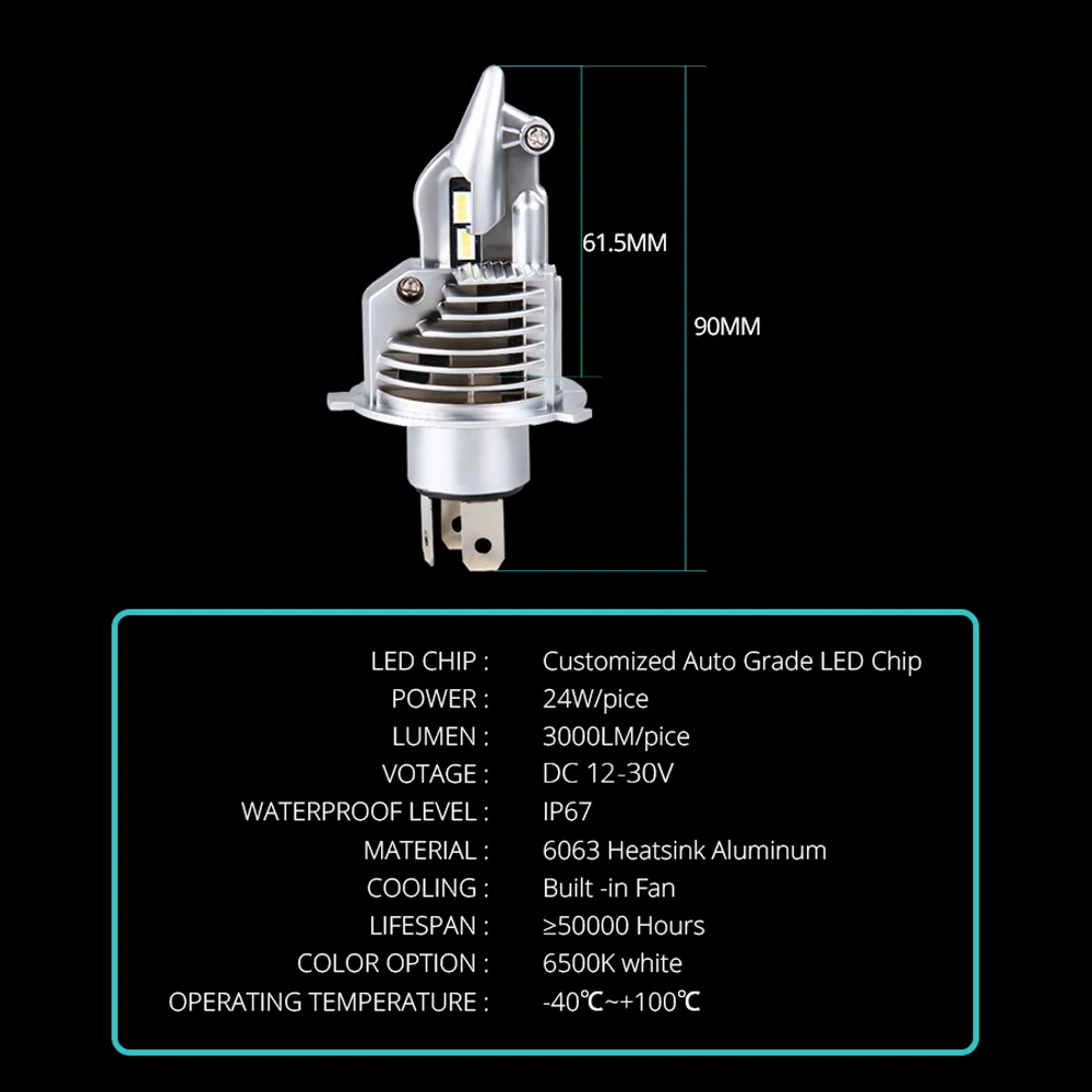 Светодиодные лампы Fighter Foco H4 для автомобильных фар 72 Вт 12 В 24 В 6500 К, белые светодиодные лампы H4 для автомобильных фар, светодиодные лампы для мотоциклов H4 лм, автомобильные лампы