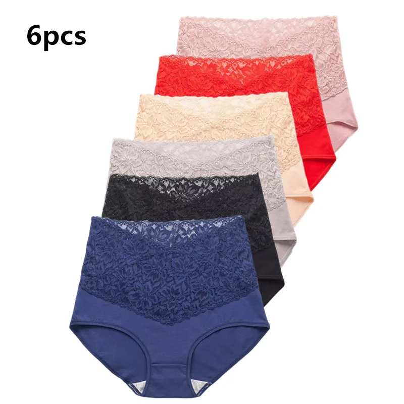 6pcs V-neck High Waist Underwear Women Cotton Lace Panties Hot Temptation Girls Belly Briefs