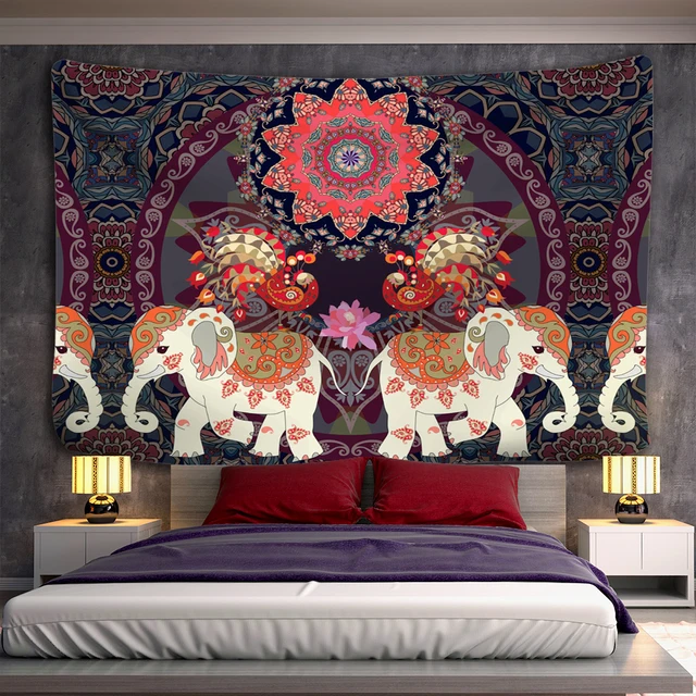 Indian Mandala Elephant Bohemian Tapestry