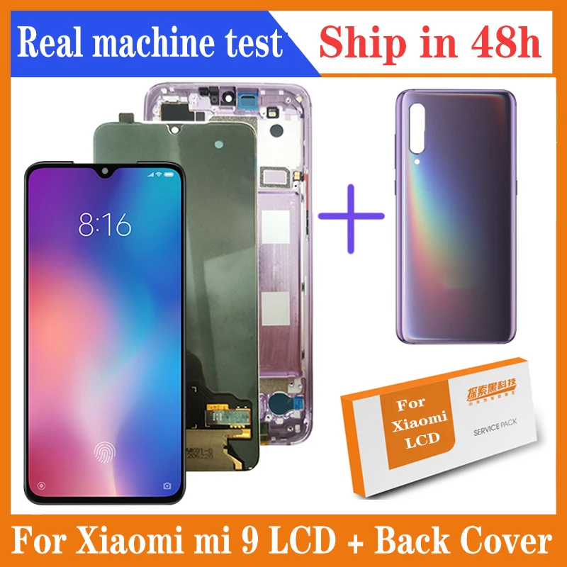Original 6.39'' AMOLED LCD with frame for XIAOMI Mi 9 Mi9 Display Touch Screen Digitizer Assembly Repair Parts back cover |
