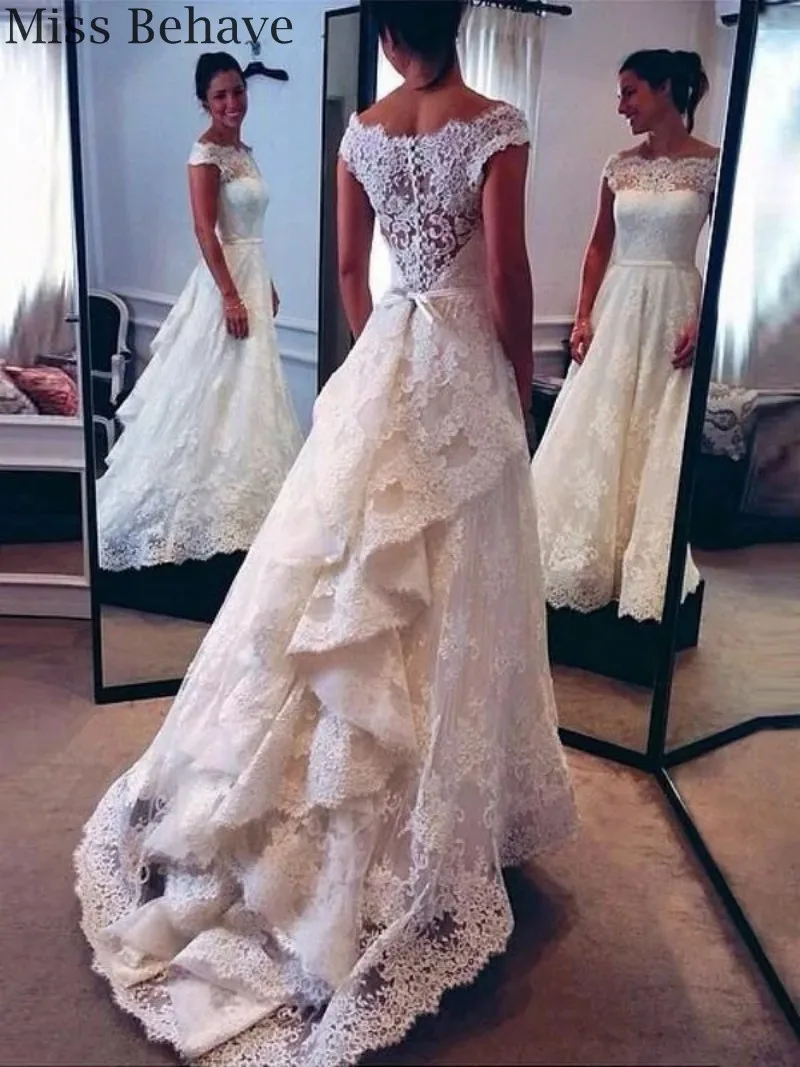 

DD JYOY Lace Wedding Dress Princess Dress with Train Wedding Gown 2019 Belt Button Back Plus Size Custom Made
