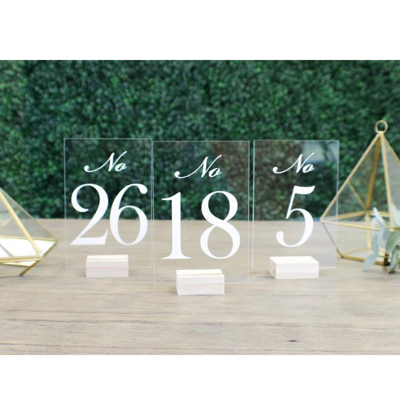 

Wedding Table Numbers with Holders || Clear Acrylic Calligraphy Classic Wedding Signage Rustic Clear Wood Table Number Stand