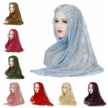 

Women Sequins Muslim Scarf Hijabs Islamic Thin Headscarf Foulard Soft Long Shawl Head Wraps Hijabs 175*50cm