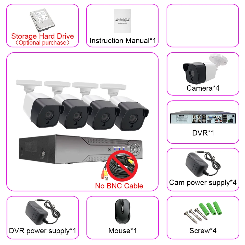 4CH HD 5MP AHD камера наблюдения Комплект домашний Открытый водонепроницаемый CCTV DVR комплект инфракрасного ночного видения телефон дистанционного Часы